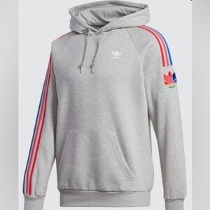 Discontinued adidas Originals Trefoil 3-Stripe Hoodie Gray Red Stripe Sleeve